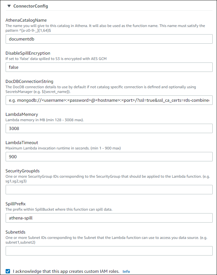documentdb lambda settings