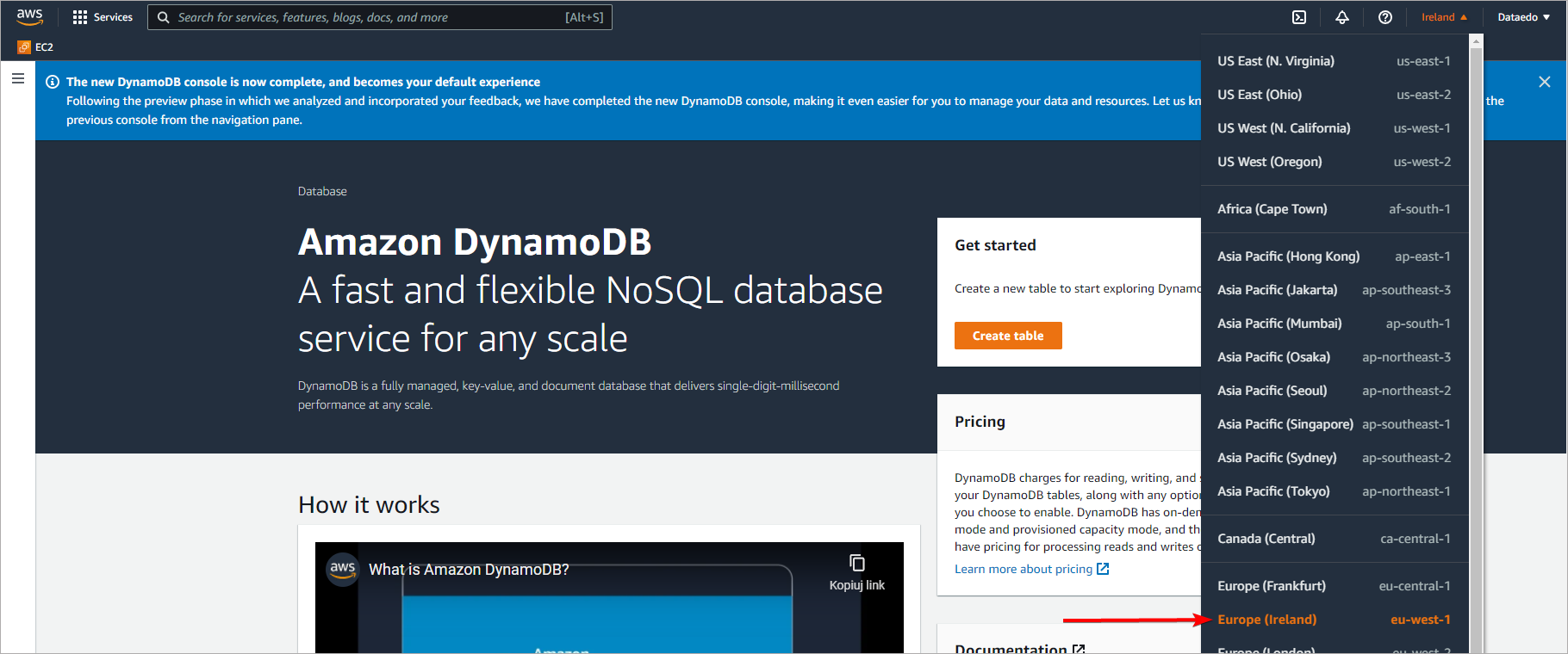 DynamoDB region