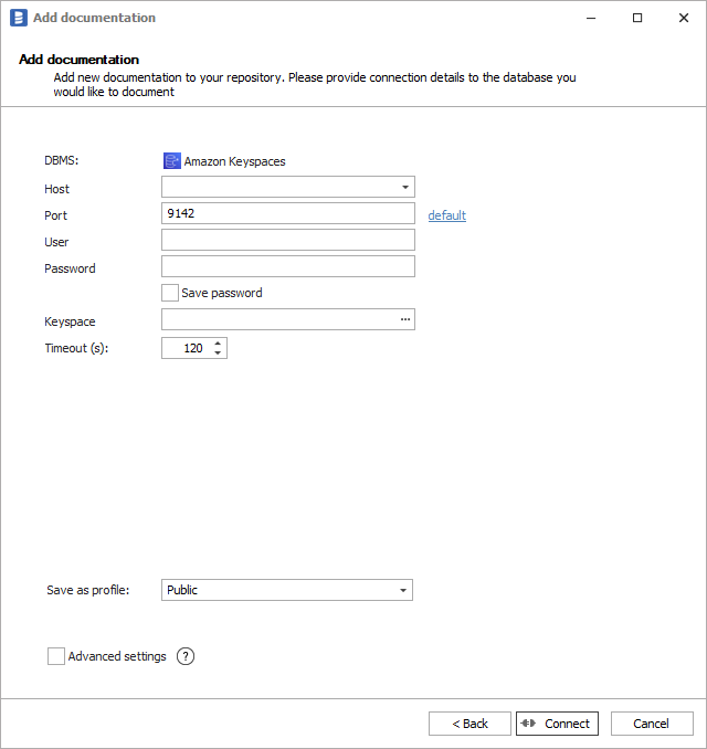 AWS Keyspaces connection form