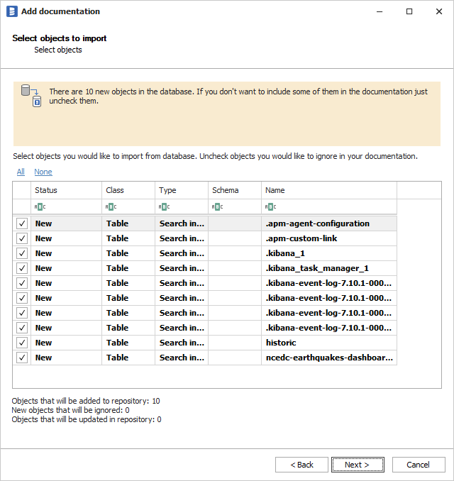 Elasticsearch objects to import