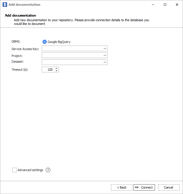 Google BigQuery connection details