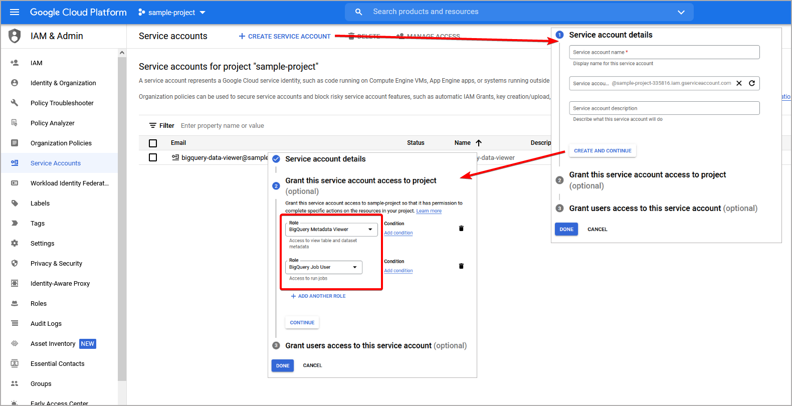 Create service account