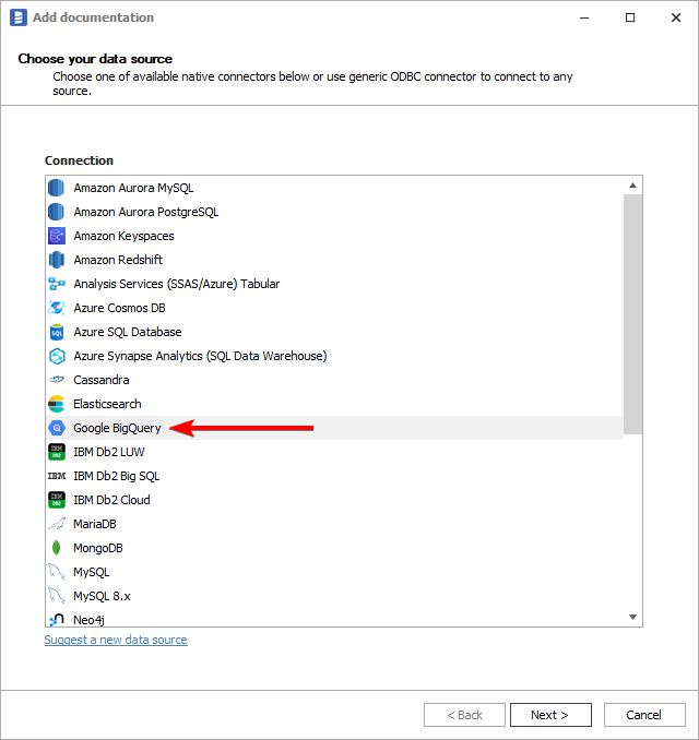 Google BigQuery Add docs