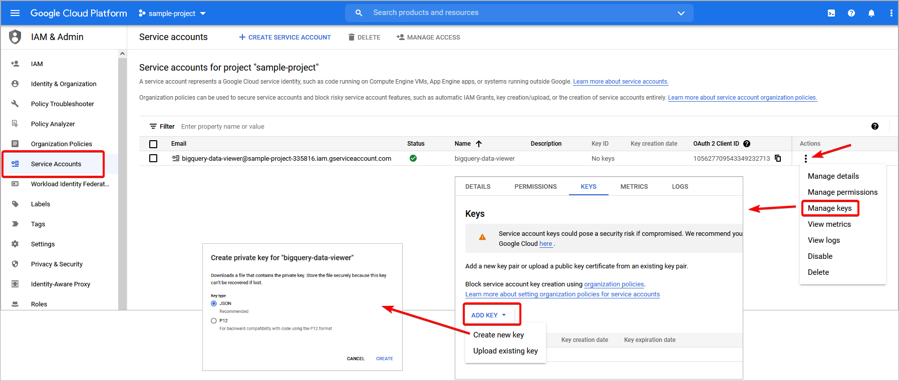 Create service account key