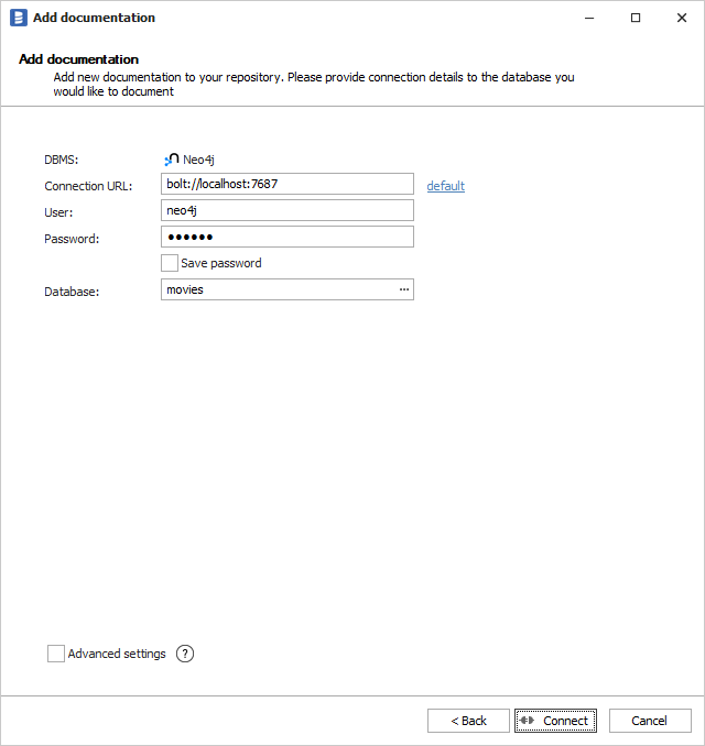 Dataedo Neo4j Connection Form