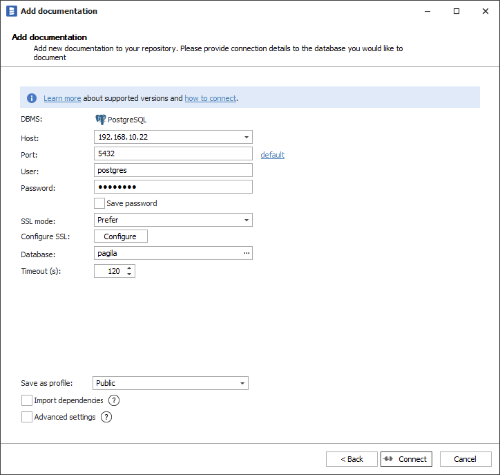 Connection to postgresql