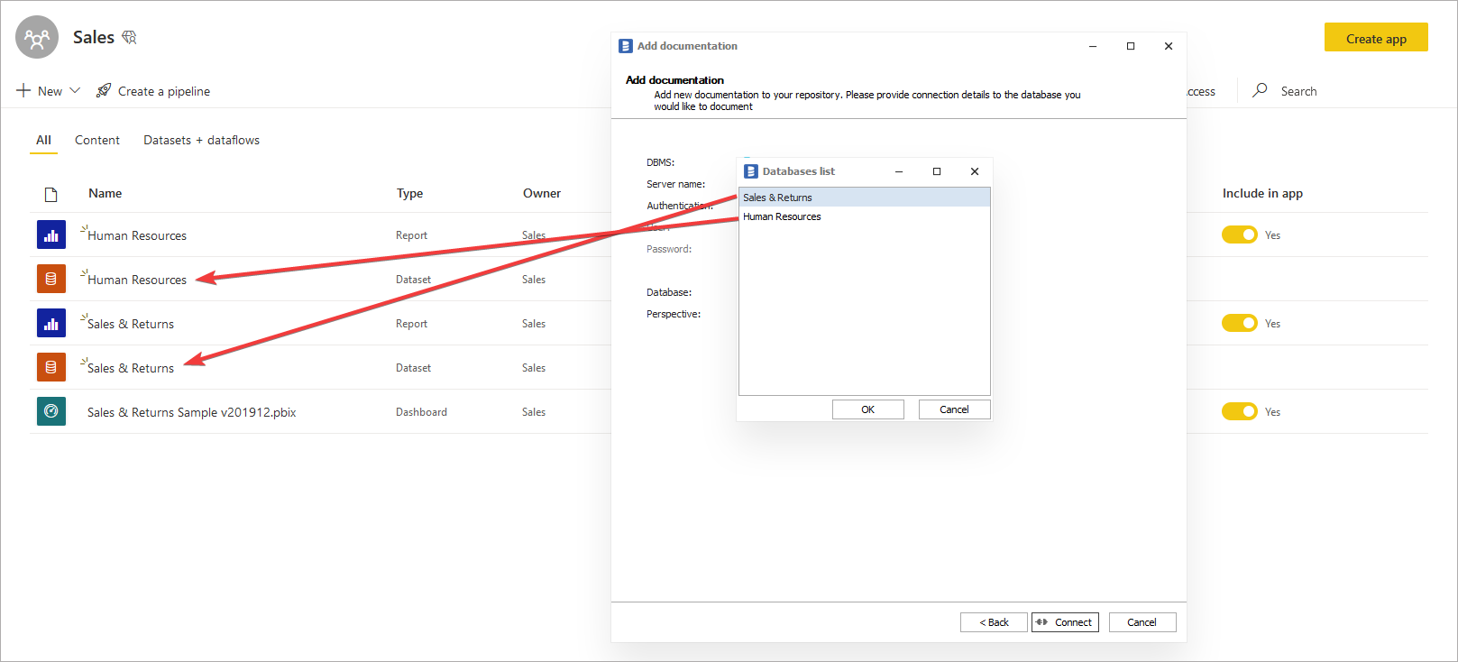 Power BI list of databases
