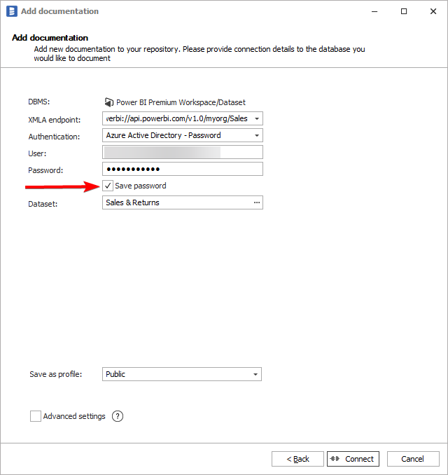 Power BI filled connection form