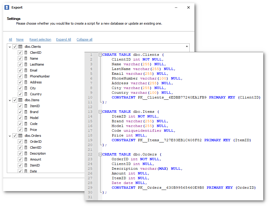 Export DDL Export DDL