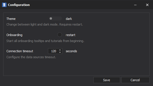 Configuration in dark mode Configuration dark