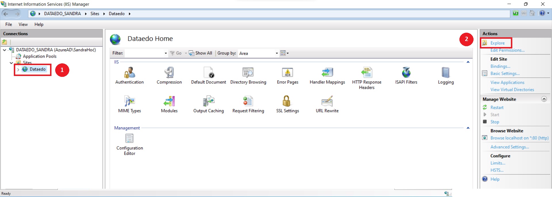 Dataedo Web - IIS Manager