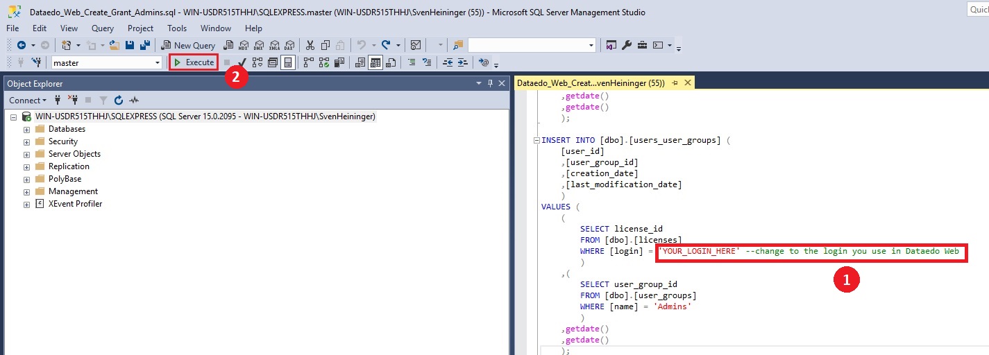 Dataedo- Changing the login and executing query