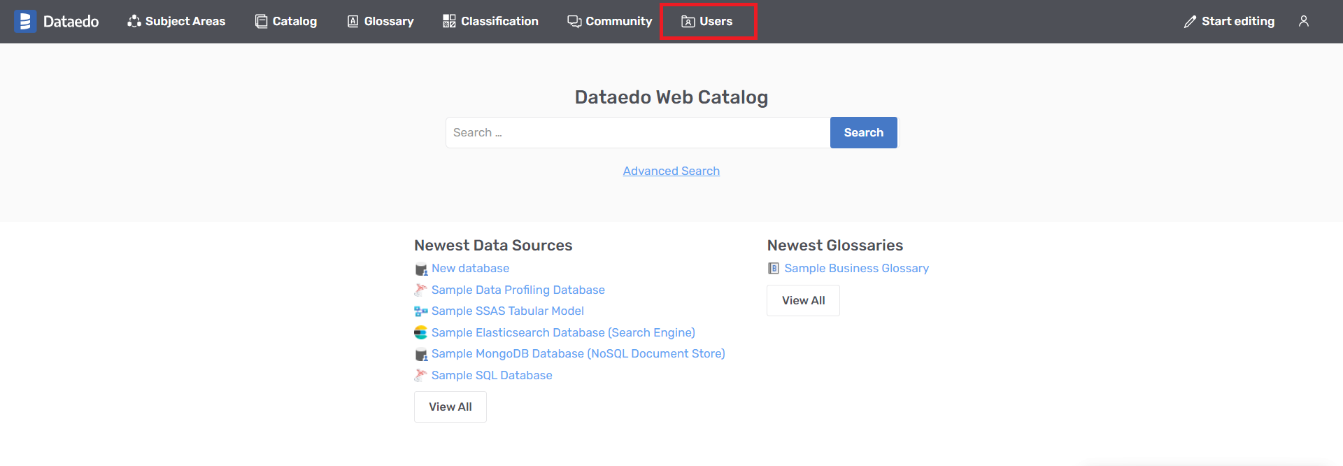 Dataedo Web- Older Users tab