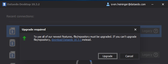 Dataedo Desktop- Upgrade repository message