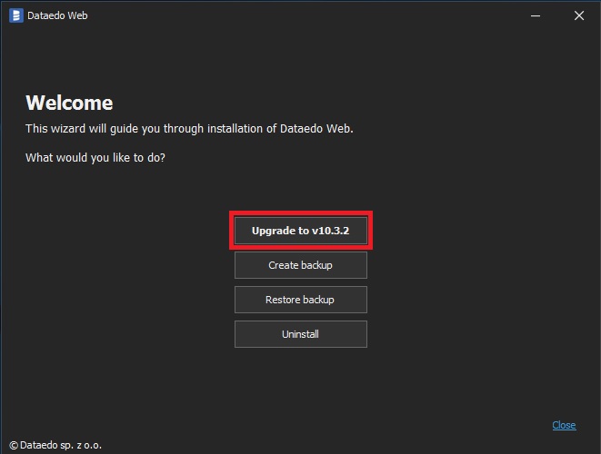 Dataedo Web- Run upgrade